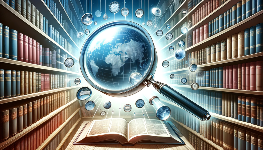 Magnifying glass analyzing a blend of modern events and religious scriptures, highlighting end times claims analysis.